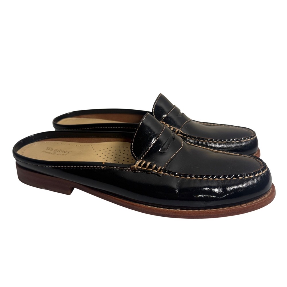 GH Bass Weejuns Penny Loafer Mules Womens 10 Black Patent Leather Preppy Slip On - Picture 4 of 8